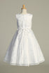Girls Embroidered Tulle Pearl Neckline Waist Trim Communion Dress 6-12